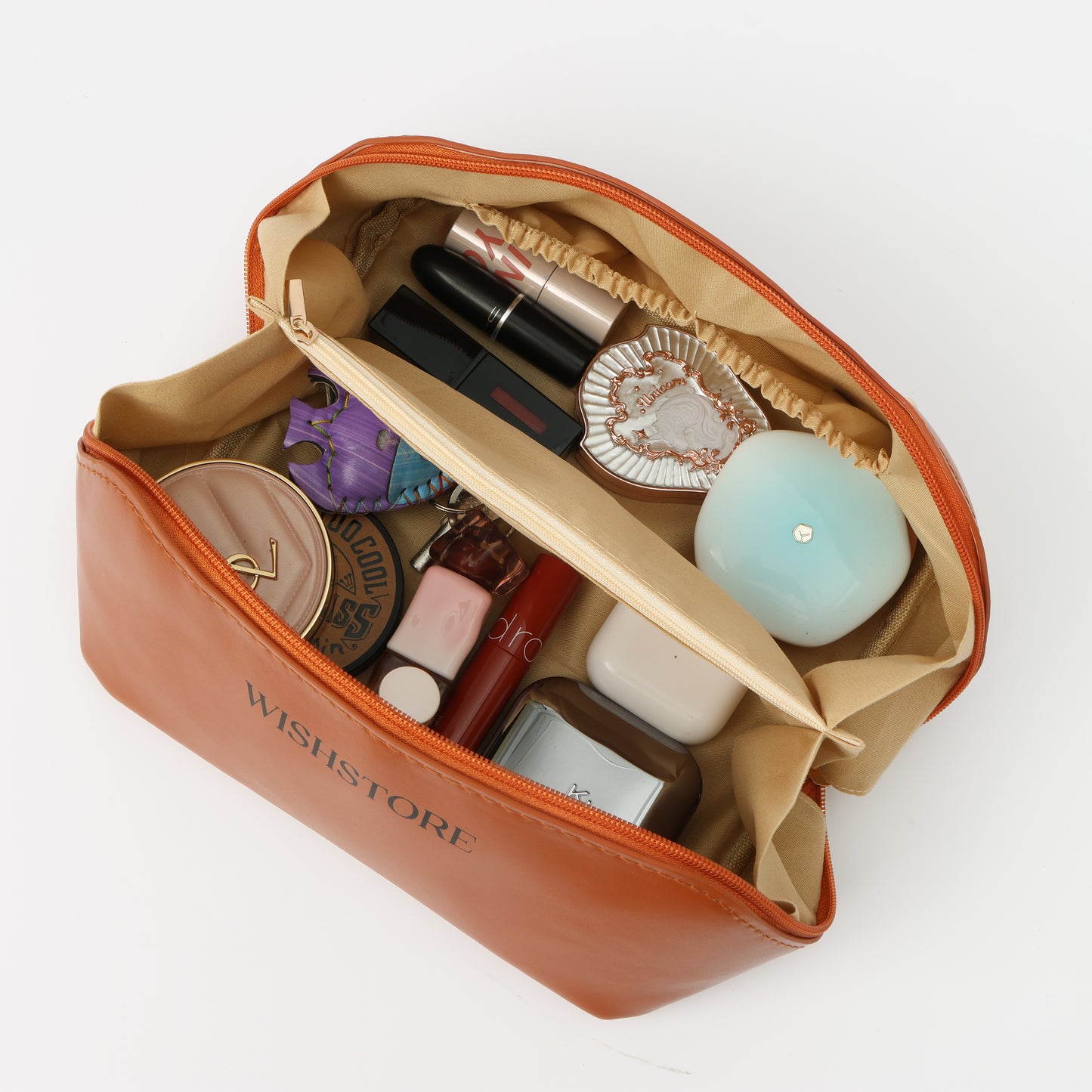 Brown Travel Makeup Bag – Large Waterproof Cosmetic Organizer with Dividers & Handle