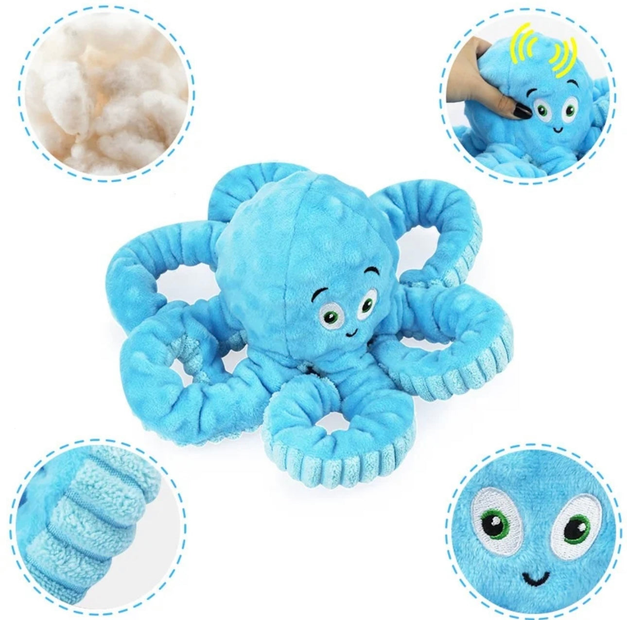 Dog Squeaky Toys Octopus -Tough Plush for Large Medium & Small Dog Toys (Blue)or (Pink )