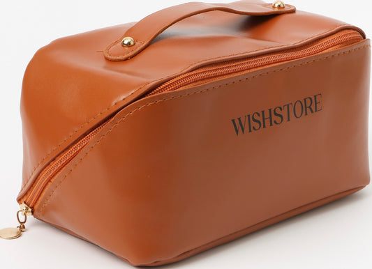 Brown Travel Makeup Bag – Large Waterproof Cosmetic Organizer with Dividers & Handle