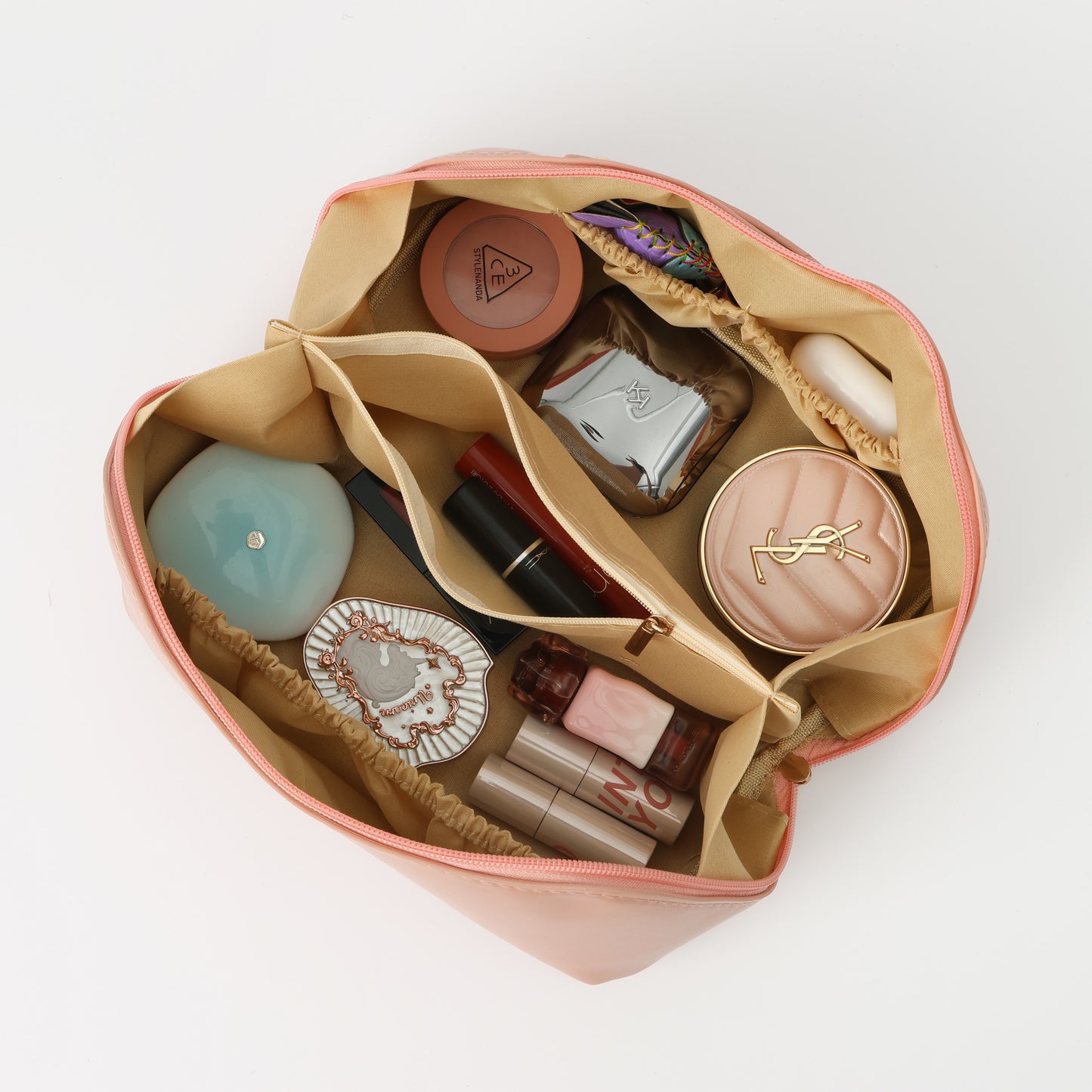 Pink Travel Makeup Bag – Large Waterproof Cosmetic Organizer with Dividers & Handle