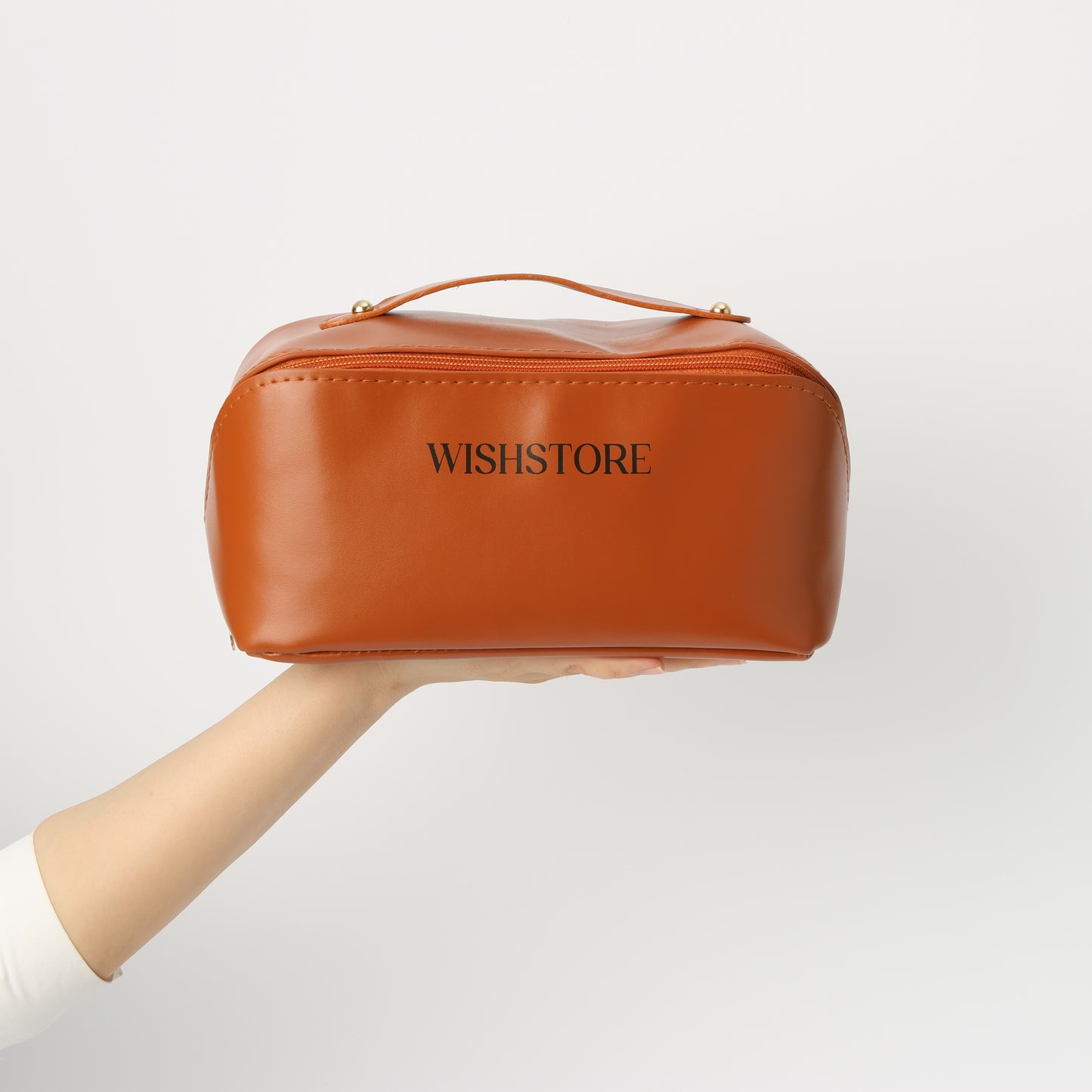 Brown Travel Makeup Bag – Large Waterproof Cosmetic Organizer with Dividers & Handle