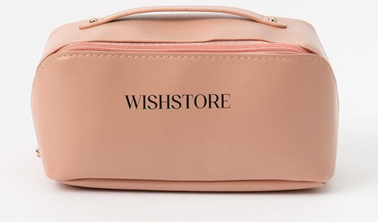 Pink Travel Makeup Bag – Large Waterproof Cosmetic Organizer with Dividers & Handle