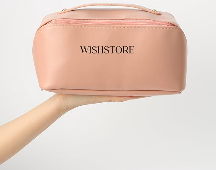 Pink Travel Makeup Bag – Large Waterproof Cosmetic Organizer with Dividers & Handle