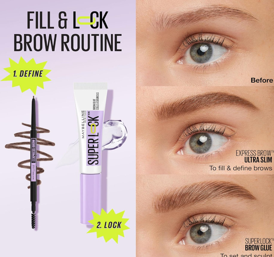 Maybelline Super Lock Brow Glue – Clear Lightweight Eyebrow Gel (24HR Hold)