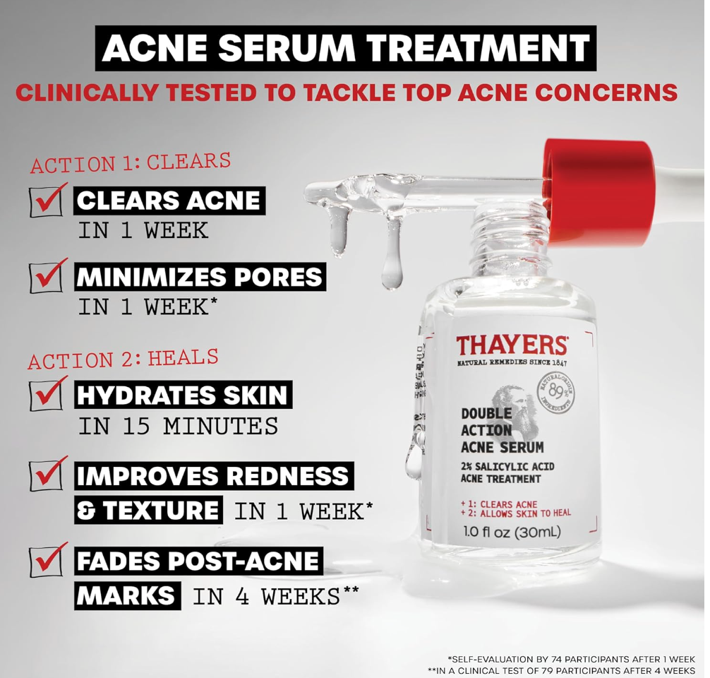 Thayers Double Action Acne Serum – 2% Salicylic Acid & Niacinamide (1 fl oz)