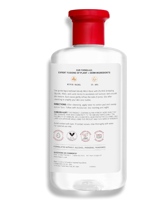Thayers AHA Exfoliating Toner – 2% Glycolic & Lactic Acid with Witch Hazel (12 fl oz)