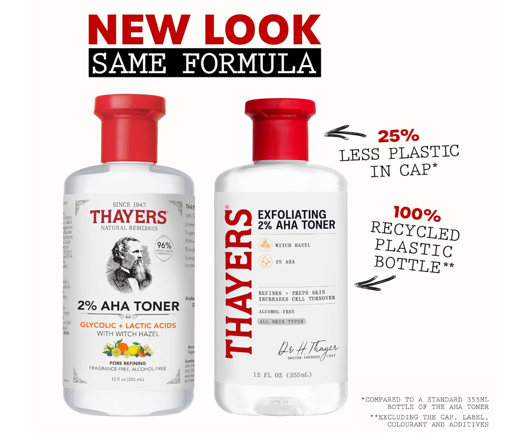 Thayers AHA Exfoliating Toner – 2% Glycolic & Lactic Acid with Witch Hazel (12 fl oz)