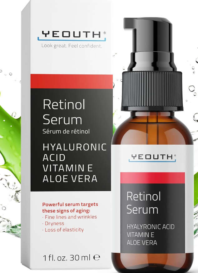 YEOUTH Retinol Serum – Anti-Aging Face Serum with Hyaluronic Acid & Vitamin E (1oz)