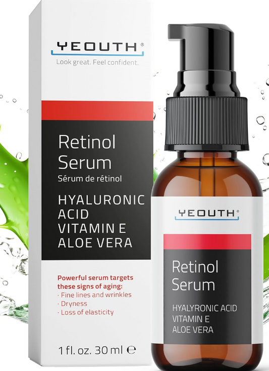YEOUTH Retinol Serum – Anti-Aging Face Serum with Hyaluronic Acid & Vitamin E (1oz)