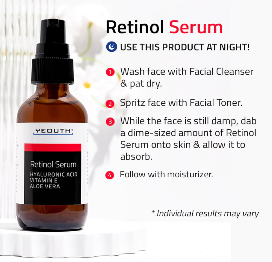 YEOUTH Retinol Serum – Anti-Aging Face Serum with Hyaluronic Acid & Vitamin E (1oz)