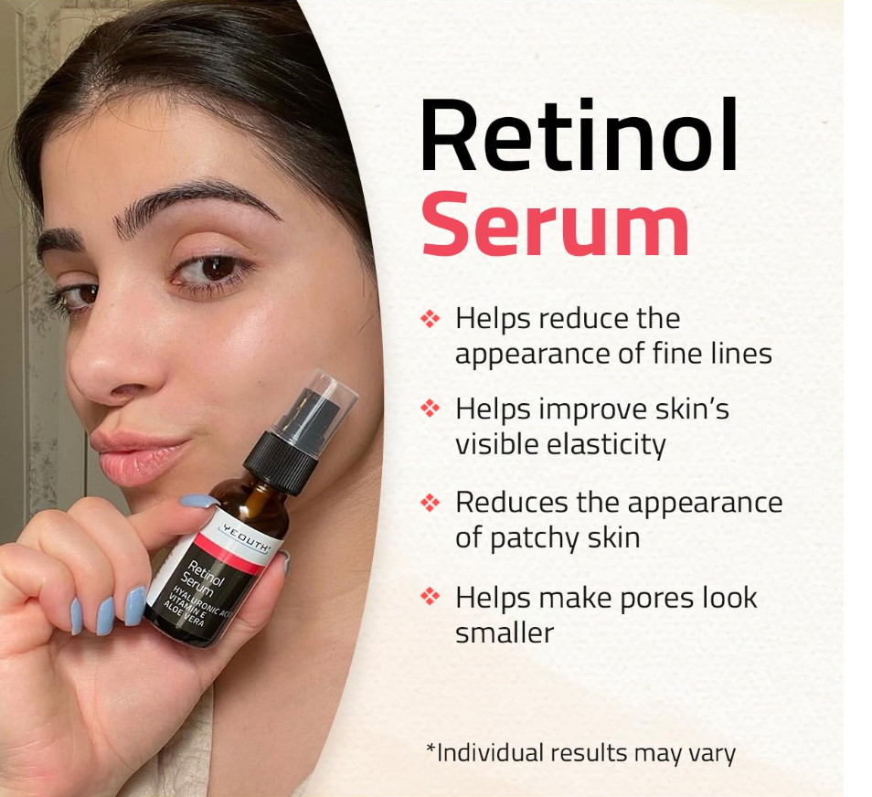 YEOUTH Retinol Serum – Hydrating Face Serum with Hyaluronic Acid & Vitamin E (2oz)
