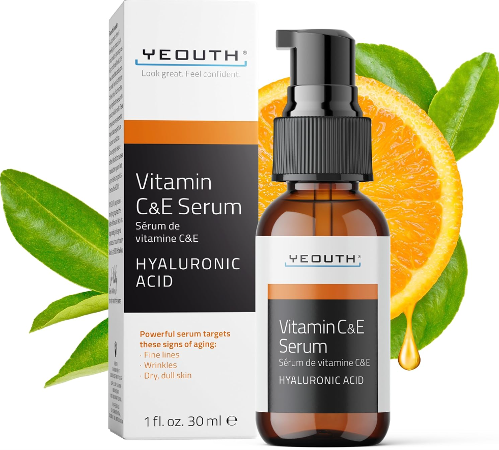 YEOUTH Vitamin C Serum – Brightening Face Serum with Hyaluronic Acid (1oz)