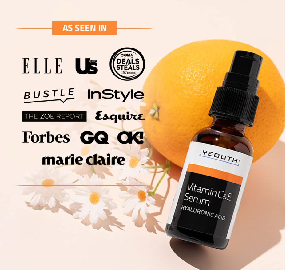 YEOUTH Vitamin C Serum – Brightening Face Serum with Hyaluronic Acid (1oz)