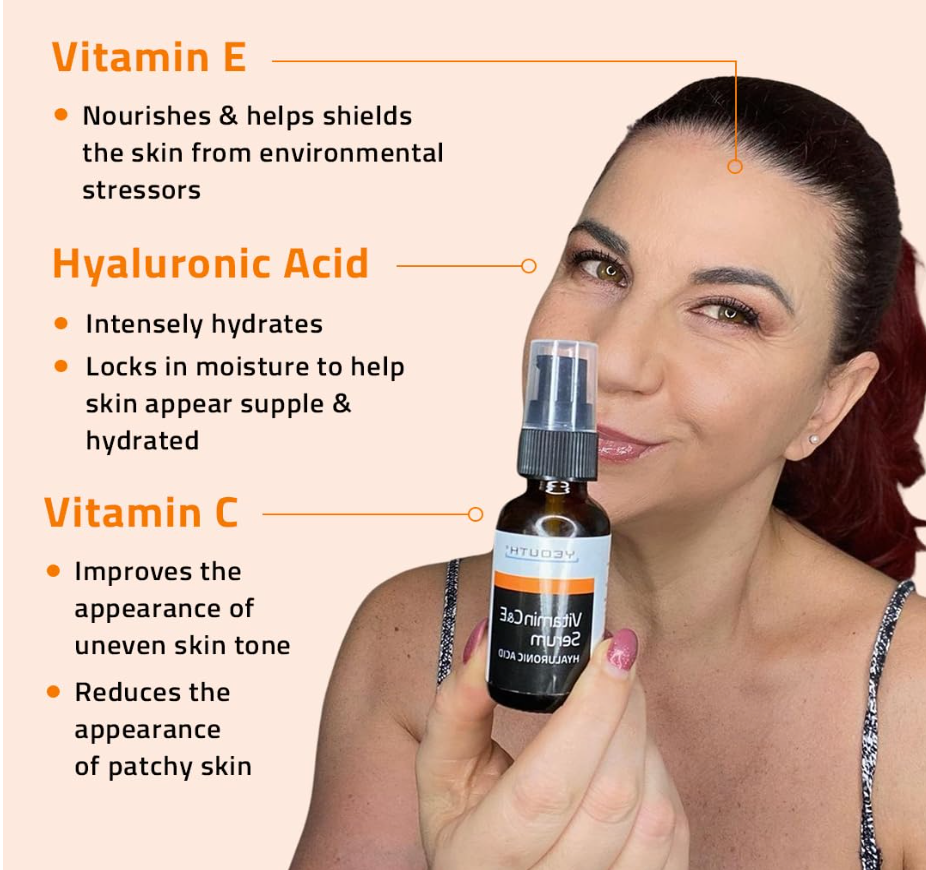 YEOUTH Vitamin C Serum – Brightening Face Serum with Hyaluronic Acid (1oz)