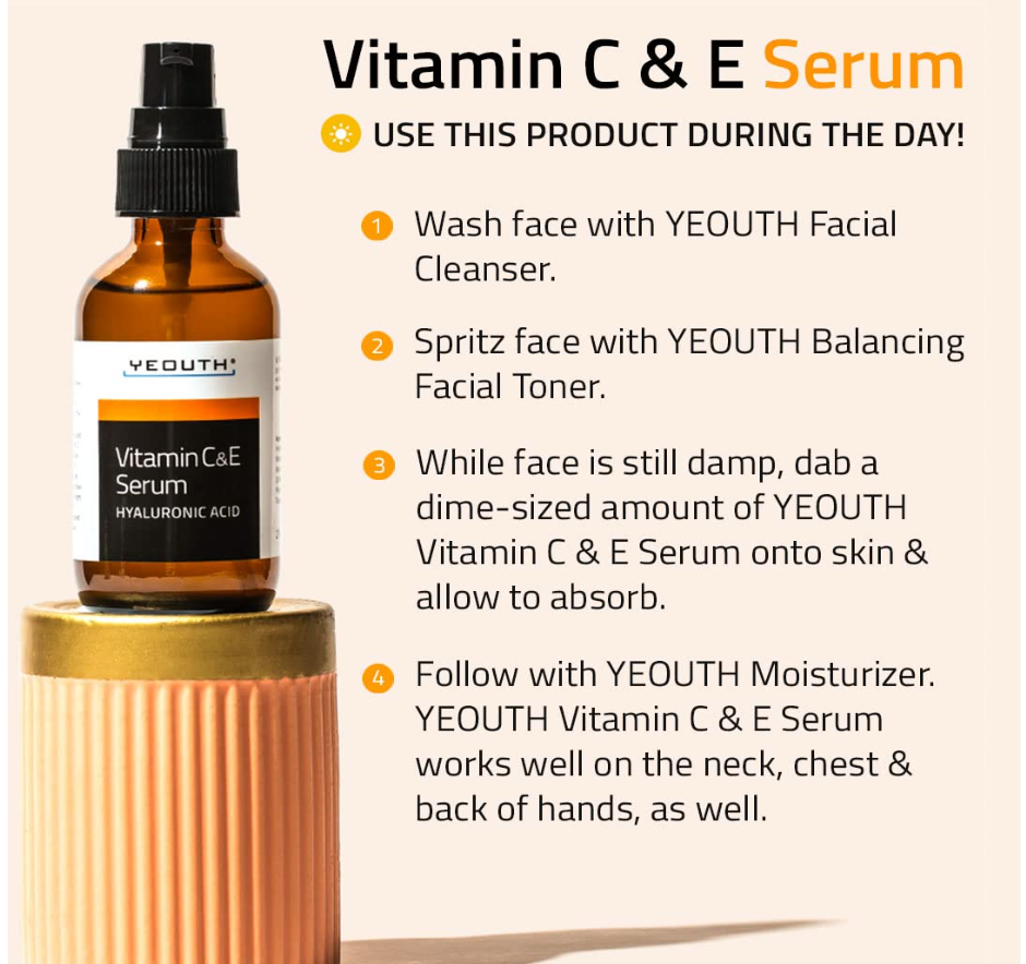 YEOUTH Vitamin C Serum – Brightening Face Serum with Hyaluronic Acid (1oz)
