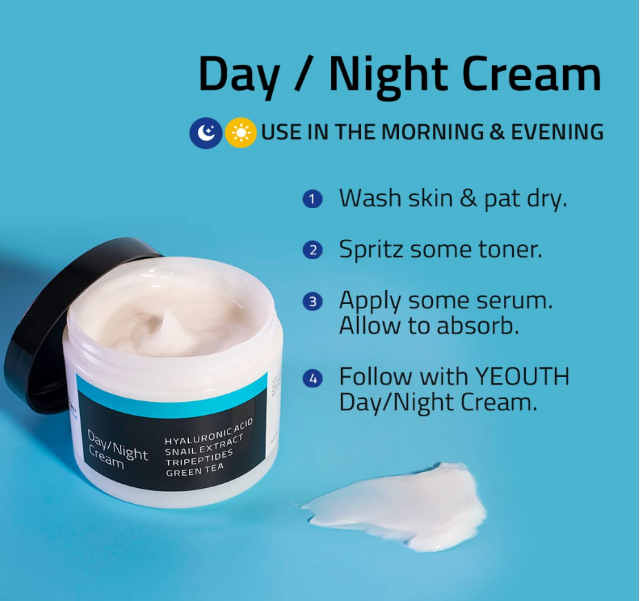 YEOUTH Day & Night Face Moisturizer – Hydrating Cream with Hyaluronic Acid & Snail Mucin (4oz)