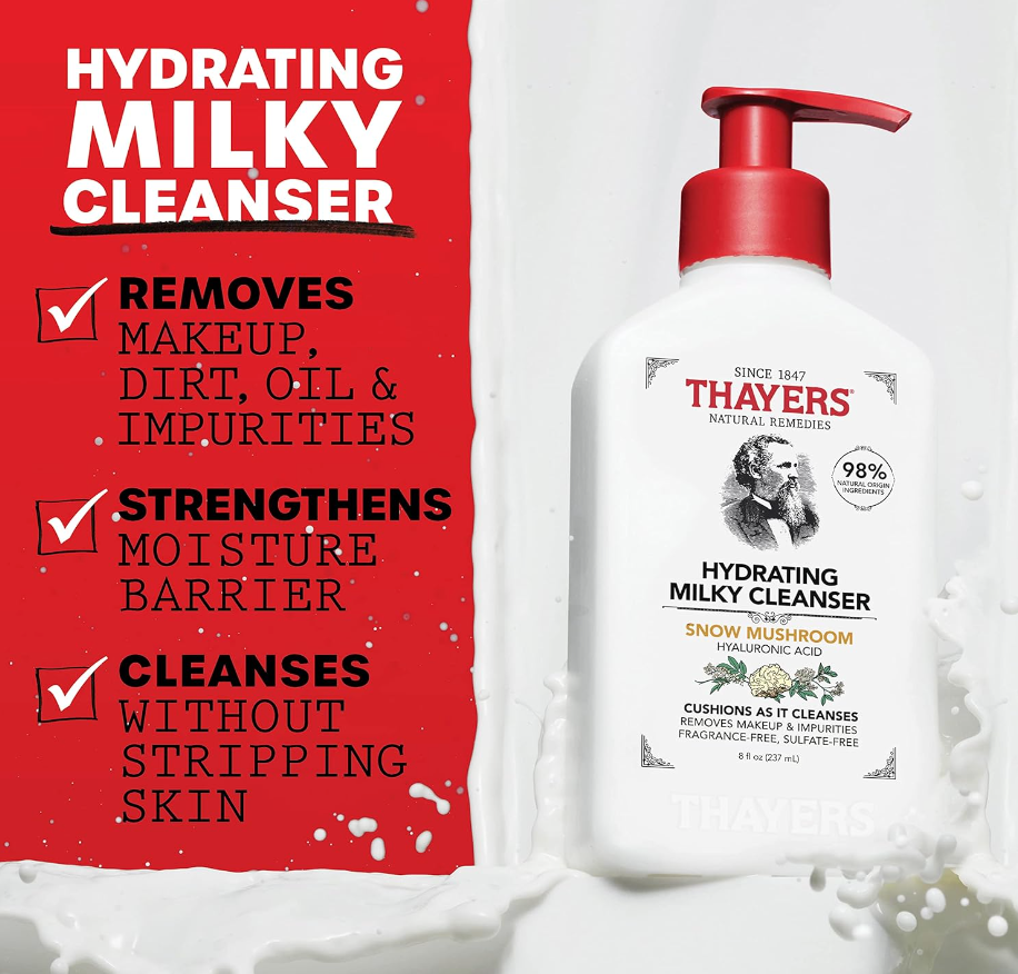 Thayers Milky Hydrating Face Cleanser – Snow Mushroom & Hyaluronic Acid (8oz)